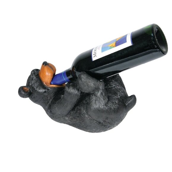 Rivers Edge Black Bear Figurine Wine Bottle Holder Caddy Home Decor 11-in NWB - Picture 1 of 5